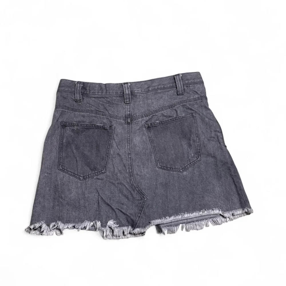 Free People Sidecar Denim Mini Skirt Black Raw Hem High Rise Size 31